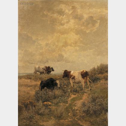 Hermann Baisch (German, 1846-1894) Cows Grazing in the Dunes