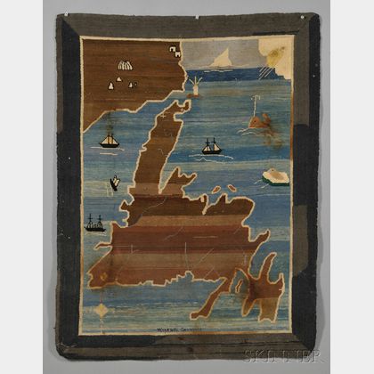 Grenfell Hooked Rug Depicting the Island of Newfoundland