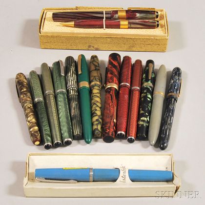 Fifteen Assorted Vintage Fountain Pens and One Mechanical Pencil