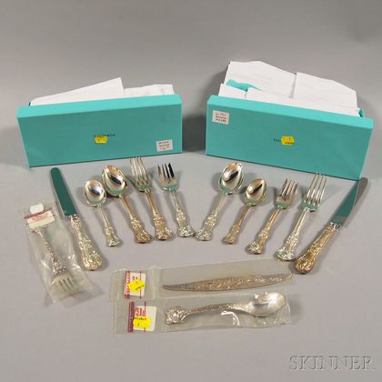 Ten Boxed Pieces of Tiffany & Co. "English King" Sterling Silver Flatware