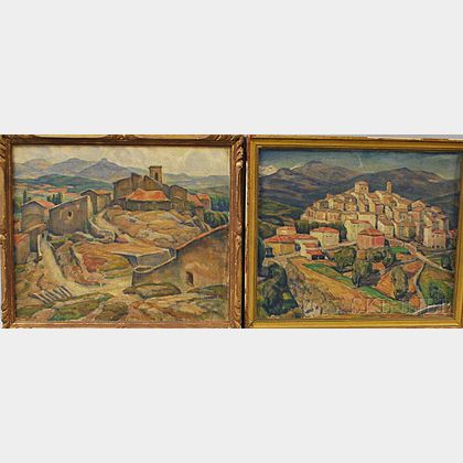 George Herbert Macrum (American, 1878-1970) Three Paintings: Mountain Hill and Town