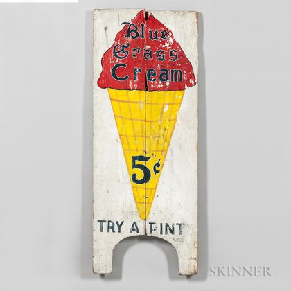 Painted "Blue Grass Cream 5c Try a Pint" Sign