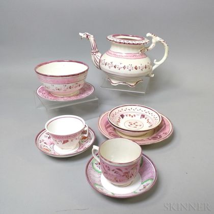 Twelve Pink Lustre Ceramic Teaware Items