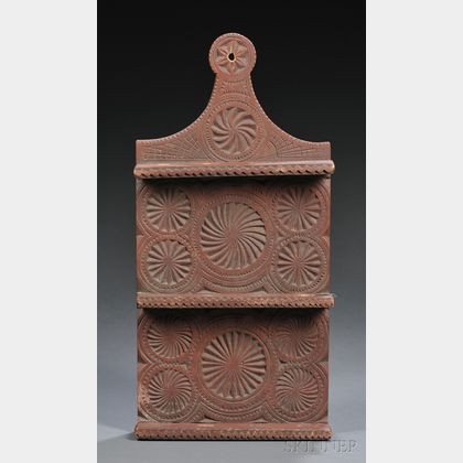 Red-painted Chip-carved Pine Spoon Rack