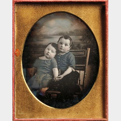 American School, 19th Century Hand-tinted Quarter-plate Daguerreotype of Two Young Brothers
