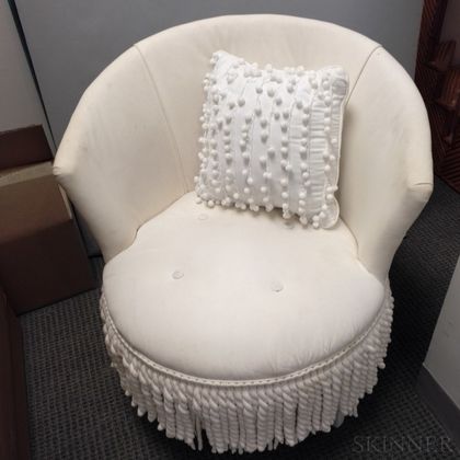 White-upholstered Barrel-back Armchair