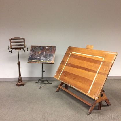 Keuffel & Esser Co. Drafting Table, an Unmarked Drafting Table, and a Turned Wood Reading Stand. Estimate $20-200