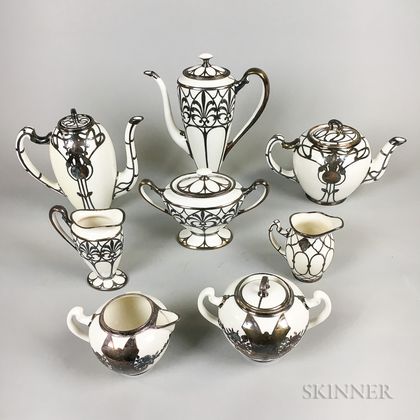 Eight Mostly Lenox Silver Overlay Ceramic Tableware Items