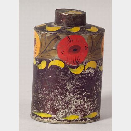 Paint Decorated Tinware Tea Caddy