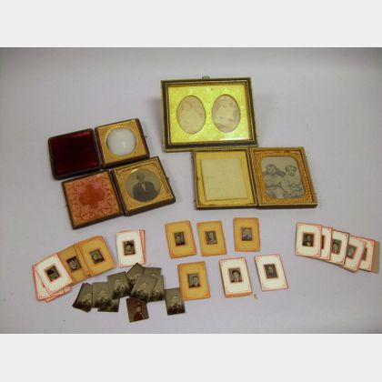 Five Cased and Framed Early Portrait Photographs and Approximately Forty Miniature Tintype Portraits of Young P... 