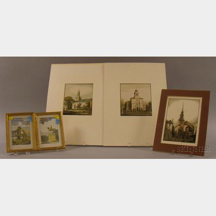 Lot of Five Framed and Unframed Wood Engravings of Massachusetts Views by Rudolph Ruzicka (American, 1883-1978)
