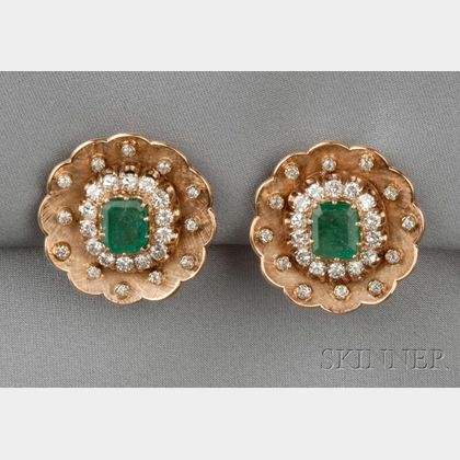 14kt Gold, Emerald, and Diamond Earclips