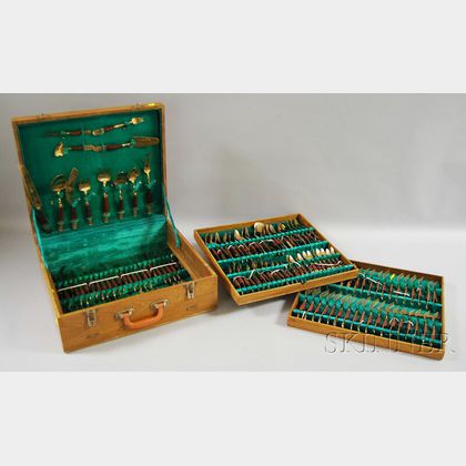 142-piece Siamese Hardwood-mounted Brass Flatware Service
