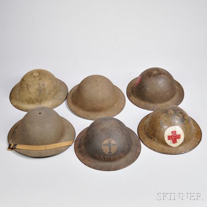 Six Model 1917 Helmets