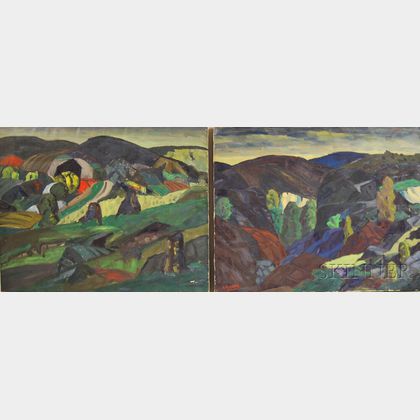 Leighton Cram (American, 1895-1981) Two Works: The Cut Through the Hills