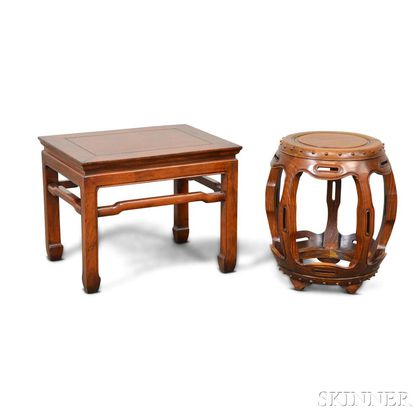 Contemporary Asian Hardwood Low Table and Drum Stool