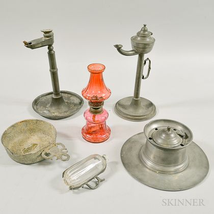 Six Pewter and Glass Items