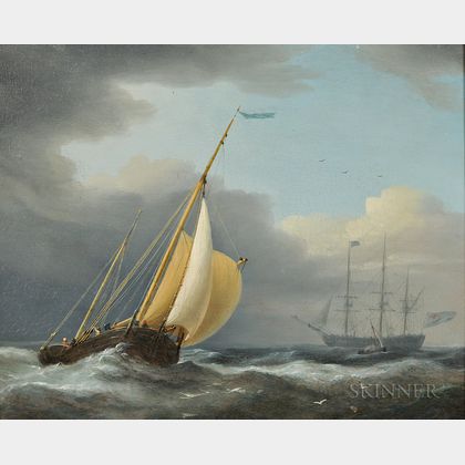 Attributed to Dominic Serres (British, 1722-1793) Coastal Shipping in Rough Seas