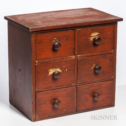 Shaker Red-painted Six-drawer Box