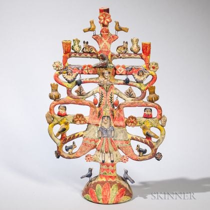 Mexican Polychrome Tree of Life Candelabra