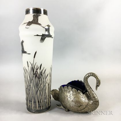 Silver Overlay Vase and Silver-plated Swan