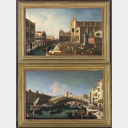 Manner of Giovanni Antonio Canale, called Il Canaletto (Italian, 1697-1768) Lot of Two Venice Views: Church of the Frari