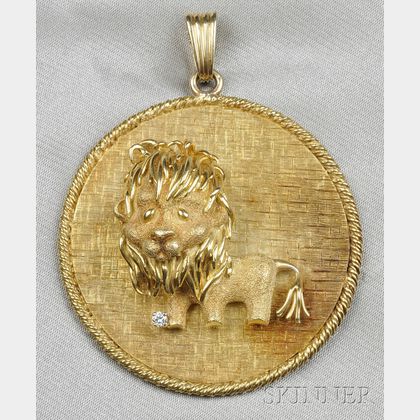 18kt Gold and Diamond Lion Pendant
