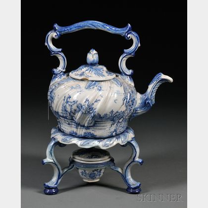 Dutch Delft Teapot, Stand, and Warmer