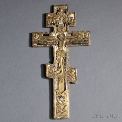 Russian Enameled Brass Crucifix