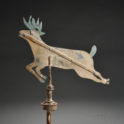 Painted Sheet Copper and Iron Deer Weathervane