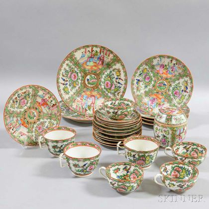 Group of Rose Medallion Cups and Dishes
