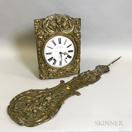 French Louis Boisset Enamel Dial and Embossed Brass Wall Clock