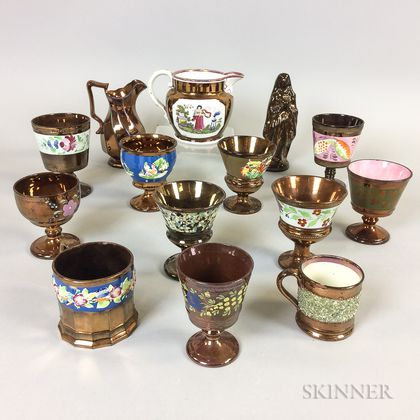 Fourteen Copper Lustre Ceramic Items