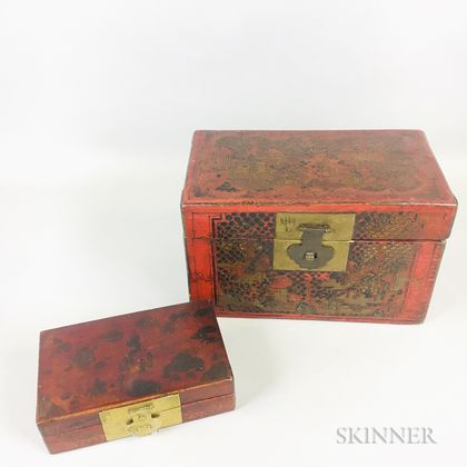 Two Leather-bound Boxes