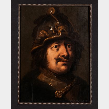 After Pieter Jansz Quast (Dutch, 1606-1647) Tronie of a Soldier, Head and Shoulders, Wearing a Helmet and a Gorget