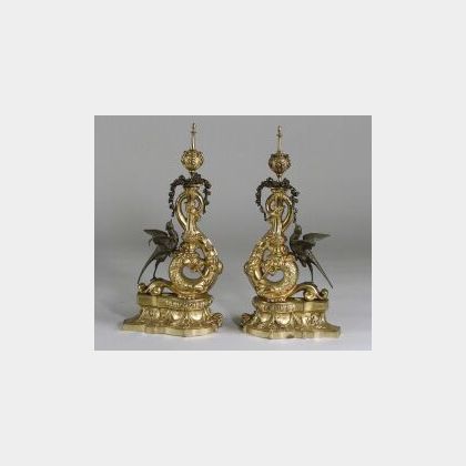 Gilt Bronze and Patinated Metal Louis XVI-style Chenet