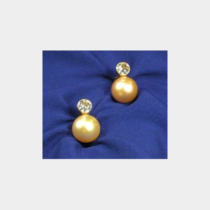 South Sea Golden Pearl and Diamond Earrings