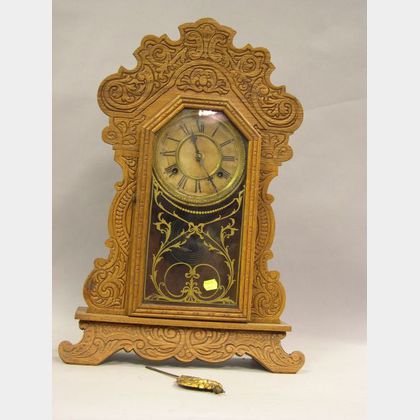 Waterbury Pressed Oak Gingerbread Shelf Clock