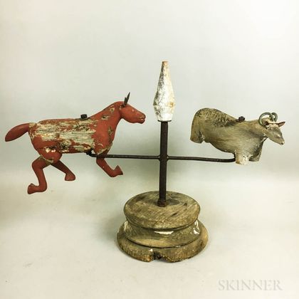 Carved and Painted Pine Horse and Goat Sculpture