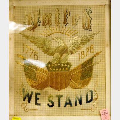 Framed Centennial Needlework United We Stand, 1776-1876. 