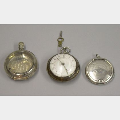 Coin Silver Pocket Watch Case, an English Sterling Silver Open Face Key-wind Pocket Watch, and a Sterling Silve... 