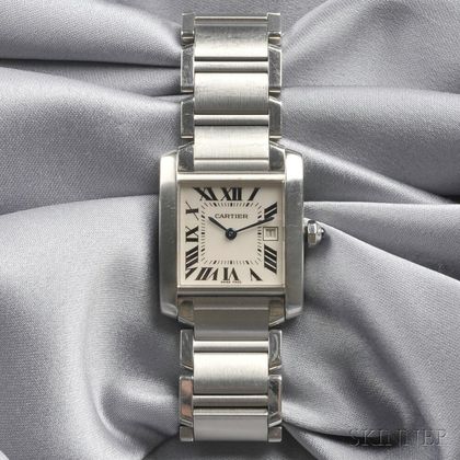 Stainless Steel "Tank Française" Wristwatch, Cartier