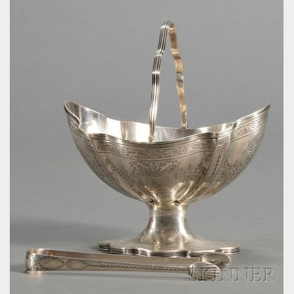 George III Silver Sugar Basket and a Pair of Sugar Tongs