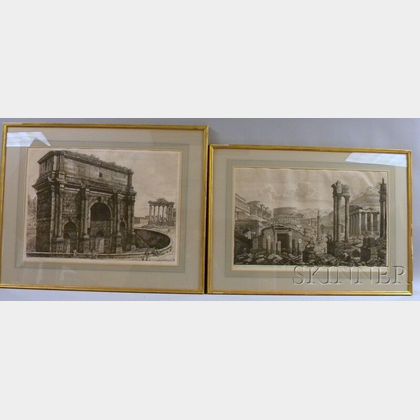 Luigi Rossini (Italian, 1790-1857) Lot of Four Prints: Veduta dellArco di Settimio Severo, Veduta dell Interno del Tempio della C... 