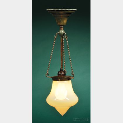 Bronze and Art Glass Hall Fixture Attributed to Tiffany