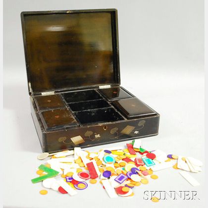 Japanese Lacquered Game Box with Ivory Game Pieces