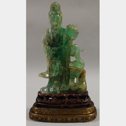 Carved Green Quartz Standing Kuan Yin Figure
