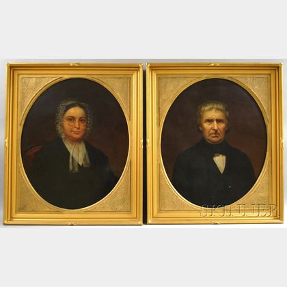 American School, 19th Century Pendant Portraits of Mrs. Rebecca (nee Chichester) Reid and Adam Reid.