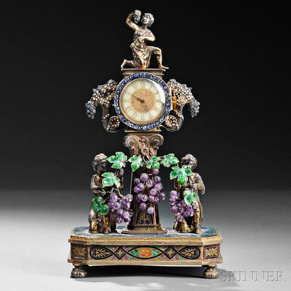 Viennese Silver, Enamel, Lapis, and Amethyst Figural Clock
