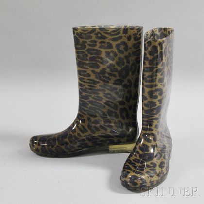 Pair of Stuart Weitzman Cheetah-print Rain Boots